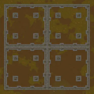 Quatro blocos lado a lado (200 × 200 tiles): as bordas de blocos vizinhos formam uma rua de 12 tiles entre eles, capturados no jogo